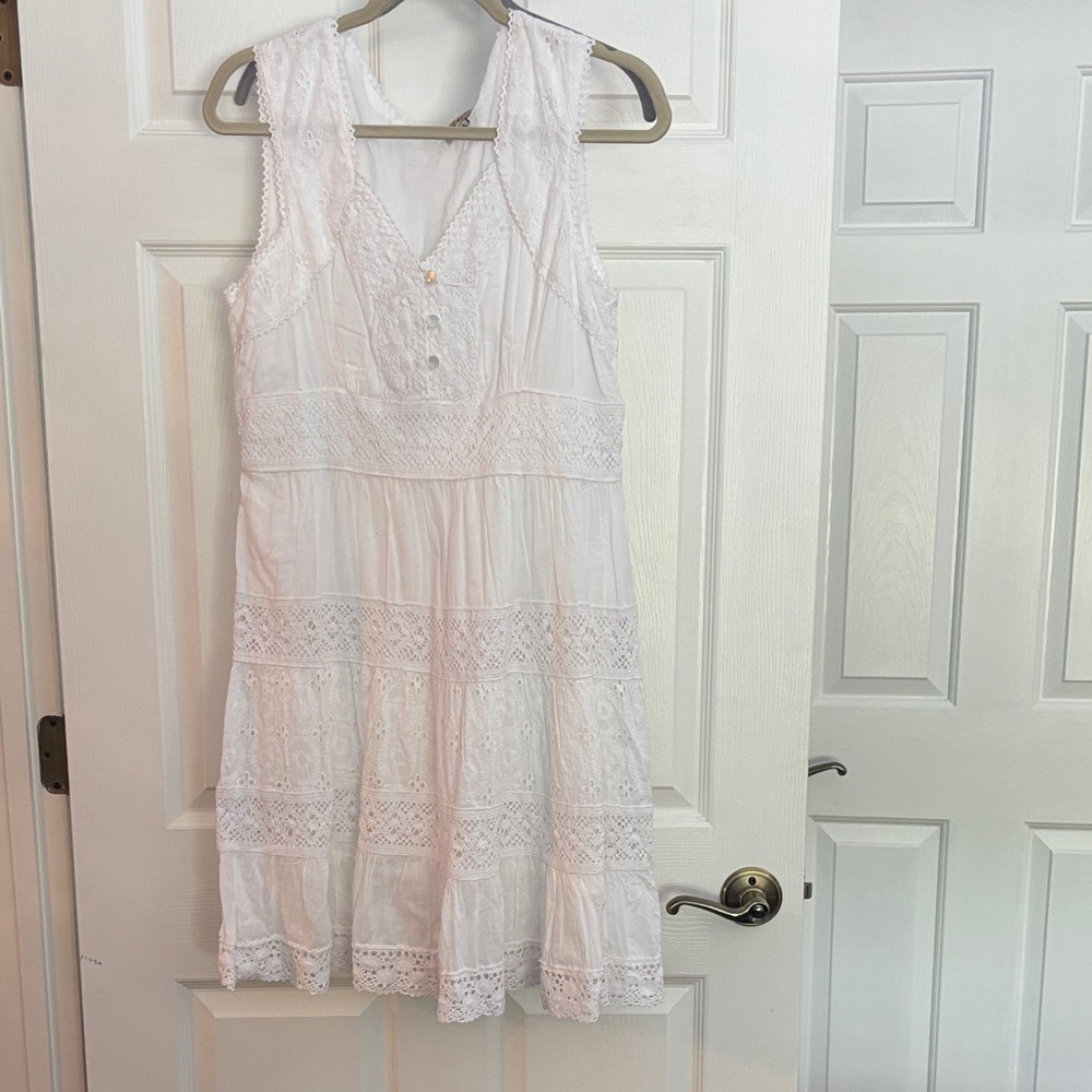 Magic White Lace Trim V-Neck Mini Dress